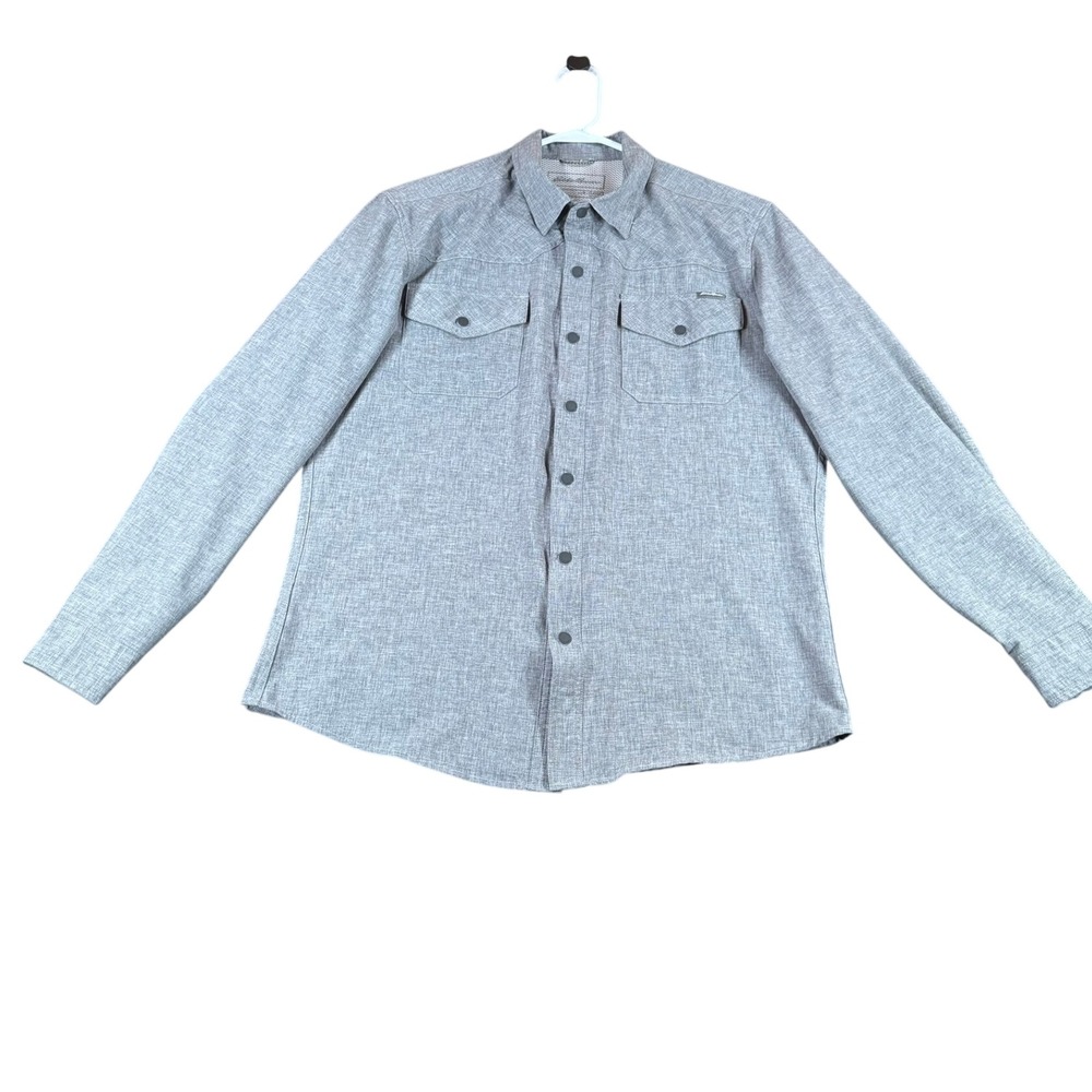 Eddie Bauer Men's Gray Long Sleeve Snap Front Hiking Shirt Classic Fit Medium